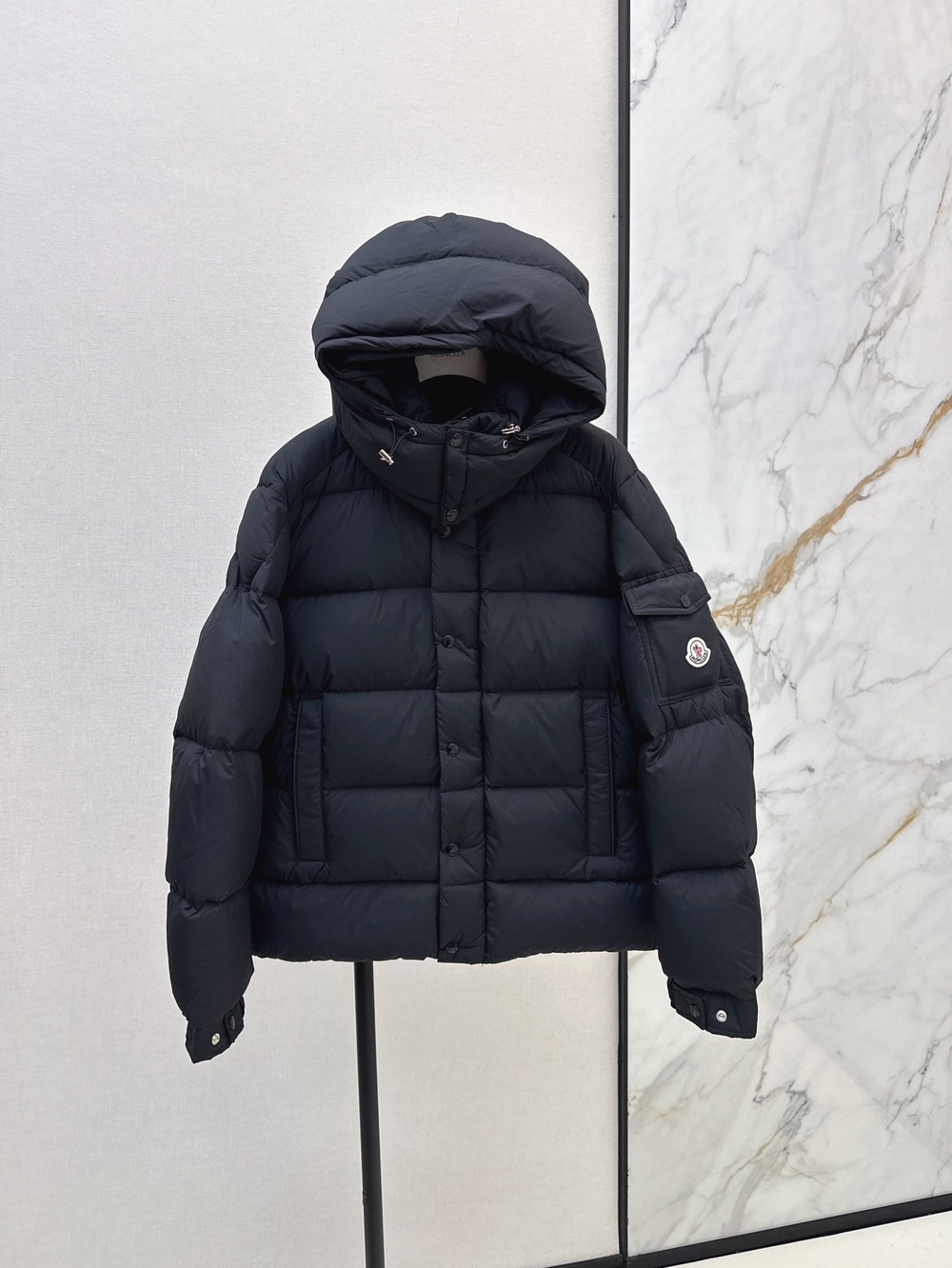 Moncler Black Hooded Puffer Down Jacket Logo Patch Winter Coat Unisex